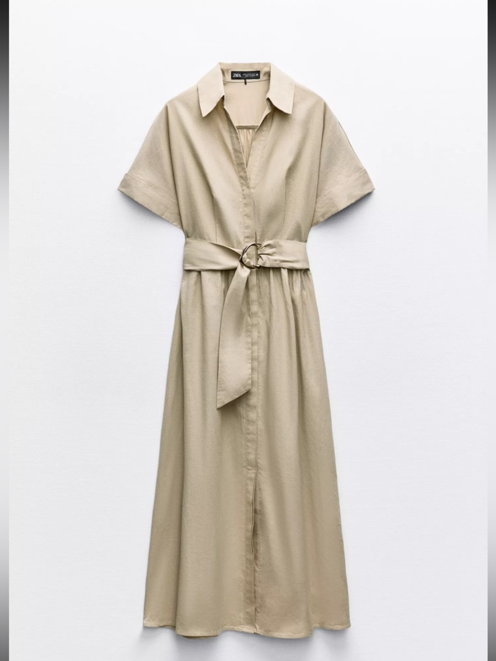 Zara Linen Blend Midi Shirtdress Light Beige